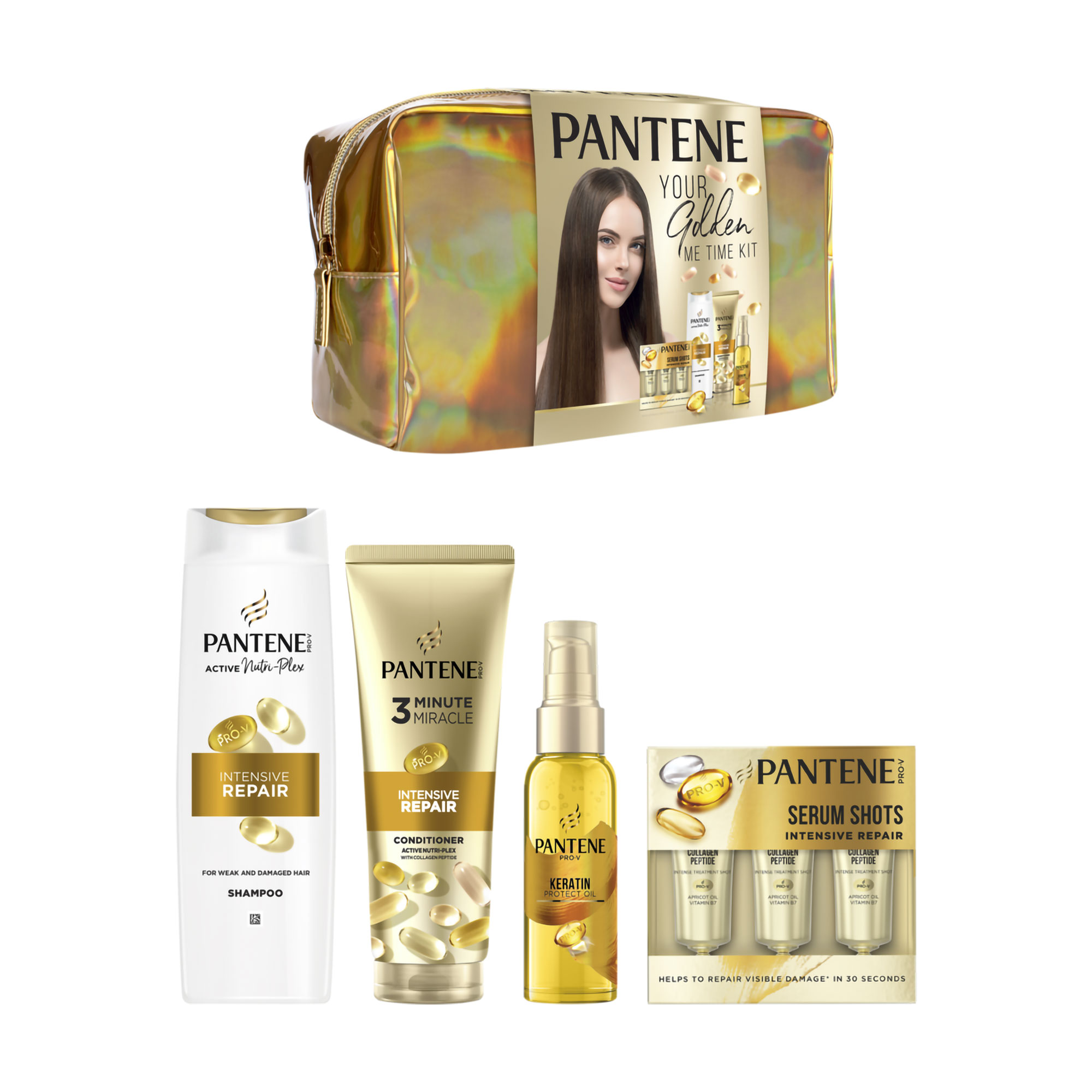 Набір для миття волосся Pantene Pro-V Intensive Repair (шампунь, 250 мл + бальзам-ополіскувач Intensive Repair 3 Minute Miracle, 160 мл + засіб для волосся, 3*15 мл + олія для волосся, 100 мл)